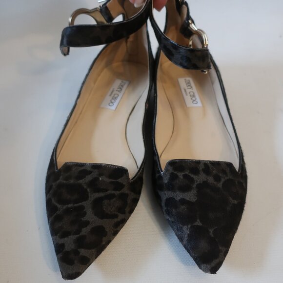 Womens Jimmy Choo Black Pony Hair Animal Print Ankle Pointy Flat Shoes 41 US/11